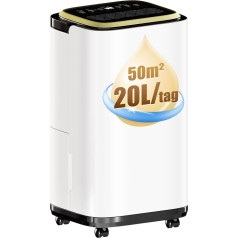 Electric Dehumidifier, 20 L/Day, Electric Dehumidifier with LED Display, Moisture Sensor, Laundry Drying, Dehumidifier Home, Suitable for Basement, Bathroom, White