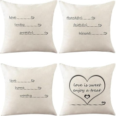 Cushion Cover 50 x 50 cm, Set of 4 Boho Polyester Sofa Cushion Beige Love Home Alphabet with Hidden Zip for Living Room Sofa Couch
