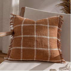 Yard Beni Fringe and Feather Check Cotton Cushion