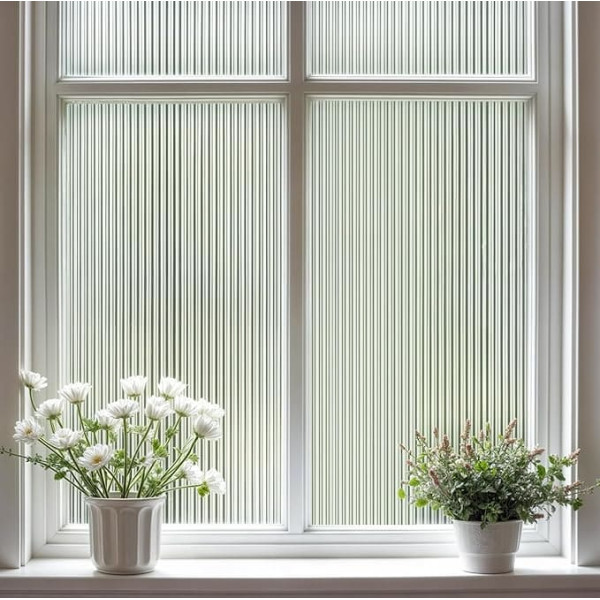 DARUITE Window Film, Opaque, Self-Adhesive, Grooved Glass, Privacy Film, Window, Anti-UV Decorative Film, Reusable Static Adhesive Film for Home, Office, 90 x 200 cm