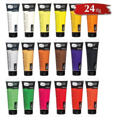 Acrylic Paint Set of 24 120 ml Crylic - Quick Drying Paint for Painting Opaque Painting 24 x 120 ml Acrylic Artist Colours Set Basic Colours Tubes Waterproof & High Pigmentation