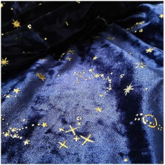 Stretch Velvet Fabric 155 x 100 cm Soft Star Moon Pattern Velour Fabric for DIY Crafts, Clothing Costume, Decoration, Photo Background (Colour: Blue, Size: 2 m)