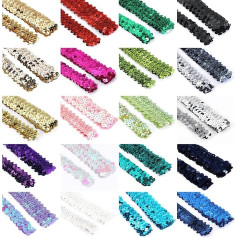 4 Meters (3 Lines) 2cm & 3cm Wide 20 Metallic Colors Elastic Sequin Ribbon for Costumes Dressmaking Cocktail Wear Decoration Embellishment Stretchy White