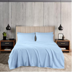 Pashmina 3 Piece Flat Sheet Set, 100% Egyptian Cotton, Flat Sheet + 2 Pillowcases, 800 Thread Count, Soft and Breathable Sheet Set, Light Blue, UK Super King Size