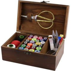 MissLytton Sewing Kit Box Basket, Wooden Hand Home Sewing Tool Kit, Beginner Universal Sewing Kit Accessories for Women, Men, Adults, Girls, Children (Retro Dandelion)