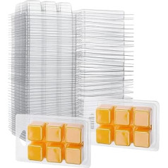 Aselected Wax Melt Molds, 100 Pieces 6 Cavity Reusable Clear Plastic Cube Mold for Candle Making and Soap Melting Boxes (Square Shape)