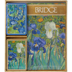 Caspari Van Gogh Irises - Caspari Bridge Gift set includes double deck of cards and 2 score pads in a presentation box