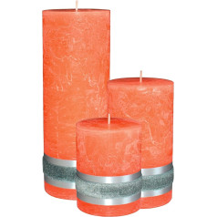 Orange Candle Decoration Set - Modern Living Room Decoration - Home Decoration Pillar Candles Orange - Table Decoration - Decoration Dining Table - Set of 3 Candles - 3 x Orange Candles - Size