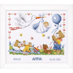 Vervaco Birth Record New Arrival Counted Cross Stitch Kit, Multi-Colour