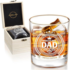 LIGHTEN LIFE Whiskey Glass for Dads, in Precious Wooden Box, Premium Birthday Gift for Father, Son, Daughter, Dad, Birthday Gift Ideas, Gifts for Dad, 360