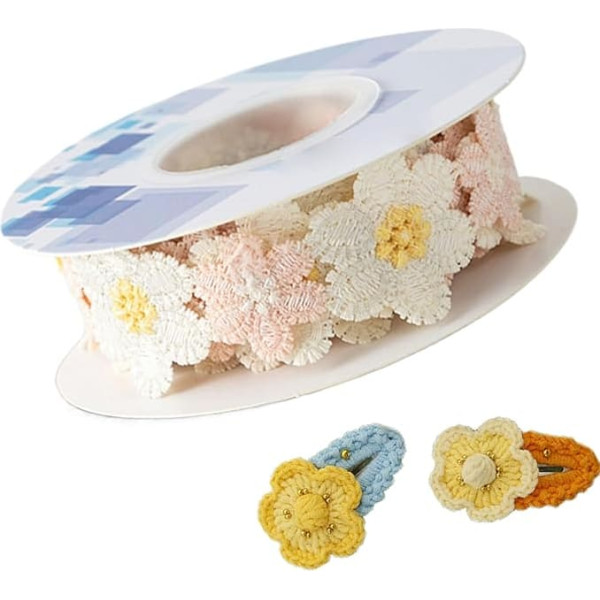 Flower Lace, Sun Flower Ribbbon, Floral Fabric Embellishments, Polyester Meterial, Soft Embroidered Trim, Decorative Sewing Accessory, Ideal for Crafts, 1 Inch Width Yellow 1 Roll