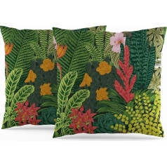ggaimwf 50 x 50 cm, Set of 2 Cushion Covers, Flowers, Leaves, Tropical Plants, Flowers, Colourful, Vintage, Exotic, Decorative Cushion Covers for Women, Family, Garden, Bed Linen for