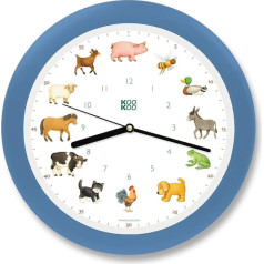 KOOKOO KidsWorld Sky Blue Farm Clock with 12 Real Animal Voices from the Country