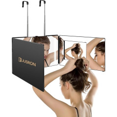 JUSRON 360 Degree Mirror with Light, Folding Mirror, 3-Piece Hair Self Cutting, Height Adjustable & Rechargeable Cosmetic Mirror, Shaving Mirror, Hairdressing Mirror for Makeup, Shaving, Hairdressing