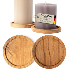 Plogis Round Acacia Candle Plate, Set of 4 Coasters for Candles up to 8 cm Diameter, Wooden Candle Coasters for Pillar Candles, Christening Candles, Saucers, Candles, Plates/Candle Holder, Wood, 6 cm