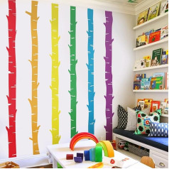 astrkiz Colourful Rainbow Birch Self-Adhesive Wall Sticker for Children's Room Bedroom Playroom Waterproof PVC Pastel Wall Sticker Wall Decoration for Children Girls Boys