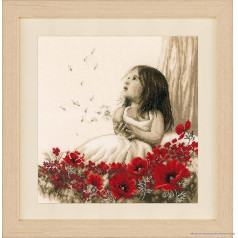 Vervaco Counted Cross Stitch Embroidery Kits DIY Embroidery Pictures Girl on a Poppy Field Wall Decoration Handmade Set for Adults Creative Craft Approx. 33 x 34 cm Cross Stitch Pictures Set Home