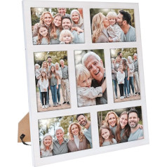 Donmills Photo Frame Collage 10x15cm 7 Openings Photo Collage Picture Frame Wall Decoration for Table Stand and Wall Mounted Collage Set for Home Decoration Family Gifts White
