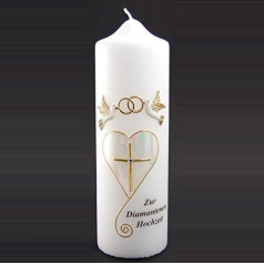 MaMeMi Diamante Wedding Candle 220mm x 70mm With Heart & Doves