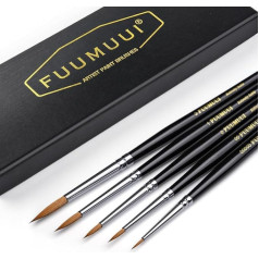 Kolinsky Professional Red Sable Brush - 5 Pieces Professional Kolinsky Artist Brush Set No. 5/0, 2/0, 0, 1, 3 for Watercolour, Model Making, Miniature Figures etc. | Kolinsky Miniature Series | Real