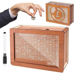 Spardose aus Holz für Spar-Herausforderung – 4,5 kg Spardose mit Zähler für Erwachsene, Holz-Geldgeld, Münzglas, personalisierte Spardose mit Marker und Radiergummi, Geschenk für Kinder, Erwachsene,
