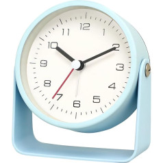 3 Inch Analog Alarm Clock - Silent Non Ticking Small Clock Rotating Stand Metal Desk Clock Simple Design for Living Room Decor/Bedroom/Bedside/Shelf (Blue)