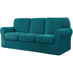 CHUN YI 7 Piece Stretch Sofa Cover, 3 Seater Slipcover with THREE Separate Cushions and Backrests, Jacquard Spandex Fabric (3 Seater, Blue)