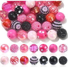 UR URLIFEHALL 50 Pieces Rose Red Series Bubblegum Beads, Large Plastic Beads, Acrylic Resin Spacer Beads for Jewellery Making, DIY Crafts