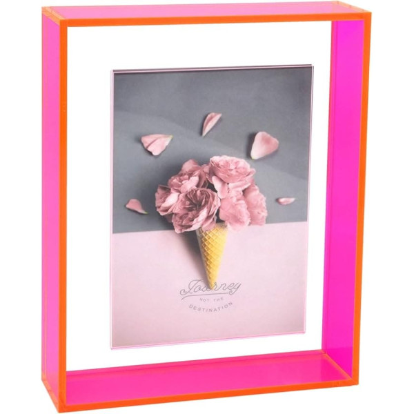 21.6 x 27.9 cm Floating Picture Frame, Neon Acrylic Certificate, Diploma Document Award, Frame, Wall Mount, Desk, Tabletop, Coloured Modern Picture Frame for Office, Neon Pink