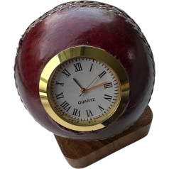 CRICKET-GIFTS Quarz-Cricketballuhr, einzigartiges sportliches Design, strapazierfähiges Leder und Messing, präzise Zeitmessung, dekoratives Herzstück, Rot, Einheitsgröße, Holz
