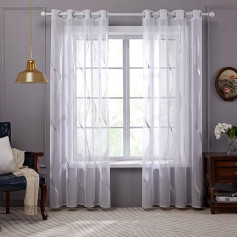 Deconovo Stores Curtains with Eyelets Sheer, Eyelet Curtain Wavy Line, 290 x 140 cm (Height x Width), White, Set of 2