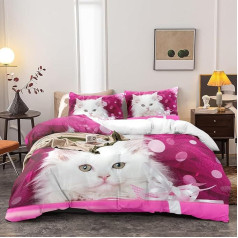 Cat Bed Linen Set 200 x 200 cm, 3D Cat Pattern Duvet Cover, Children's Duvet Cover, 1 Piece Pink Microfibre Duvet Cover + 2 Pillowcases 65 x 65 cm (Cat1,200 x 200)