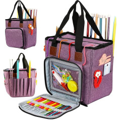 JOZEA Portable Storage Bag for Knitting Projects Yarn Organizer Crochet Hooks Knitting Needles, Purple, vintage casual