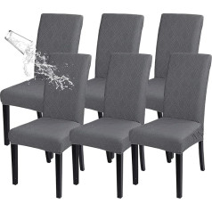 SearchI Waterproof Dining Room Chair Covers, Stretch Parsons Chair Slipcovers Removable Washable Kitchen Chair Protector Cover for Dining Room, Hotel, Banquet (Grey Jacquard, 6 Pieces)