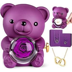 goldmiky Eternal Rose Bear Gift Box, Rose Box Bear, Rose Bear Preserved Flowers, Gifts for Mother, for Women, Christmas, Valentine's Day, Birthday (Purple)
