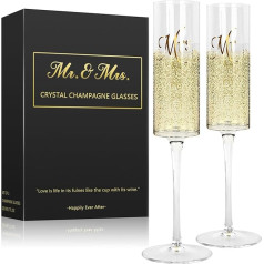 Kawlity 2 Champagne Flutes Engagement Wedding Gifts for Couples 210 ml Elegant Glasses for Champagne Prosecco