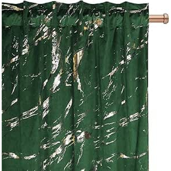 Gold Foil Print Velvet Curtains, Sparkle Curtains with Ruffle Tape, Thermal Curtain, Panel Curtains for Bedroom, Living Room, W 140 cm x H 250 cm, Green
