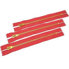 3 Pieces Brass Zips with Semi Automatic Slider Available in Maya 3# Zipper for Sewing on Clothes (25cm, Red)