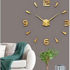 Coraltree 3D Wall Stickers Wall Clock DIY Wall Clocks Decoration Clocks for Office Living Room Bedroom Clock Gift Home Decoration Item (Gold)