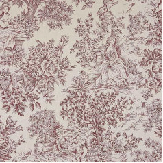 Kt KILOtela - Canvas Decorative Fabric, Home Accessories, Tablecloths, Cushions, Curtains, Bags, 300 cm Length x 280 cm Width, Romantic, Toile de Jouy, Garnet, Ecru ─ 3 Metres