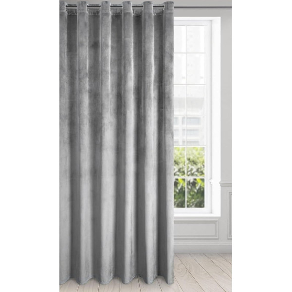 Eurofirany Melanie Velvet Curtain with Eyelets 1 Piece Soft Elegant Curtain 200 g/m² Elegant Smooth Plain Fluffy Modern Classic Living Room Bedroom 215 x 250 cm Light Grey