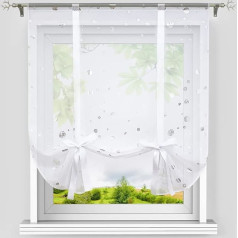 Roman Blind with Drawstring, Voile, Modern Small Window, Kitchen Curtain, Shiny Circles Decorative Pattern, Silver, W x H 120 x 140 cm