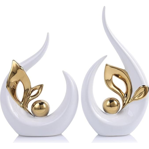 LCCCK Modern White & Gold Ceramic Sculpture - Abstract Art Statue 33 cm in Scandinavian Design for Living Room Dining Table Office and Entrance Area Decorative Accent