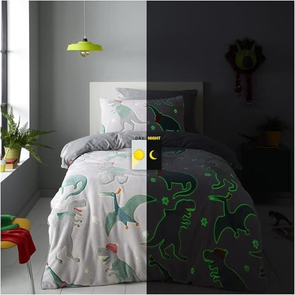 GC GAVENO CAVAILIA Teddy Duvet Cover Super Soft Cuddly Fluffy Fleece Bedding Set Polyester Glow In The Dark Winter Dinos, Single