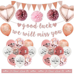 We Will Miss You Banner - Rose Gold Good Luck Sash Bunting Flags Confetti Balloons Paper Pom Poms Retirement Decorations for Women Office Coworker Farewell Party Supplies
