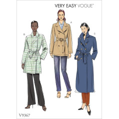 Vogue Patterns V9367Y Very Easy to Sew Unlined Double Breasted Jacket and Belt for Women, Sizes 4-14