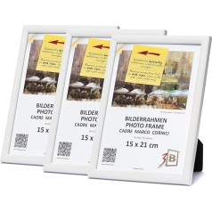 3-B ULM Picture Frame, Pack of 3, 15 x 21 cm (A5), White, Wooden Frame, Photo Frame, Portrait Frame with Acrylic Glass