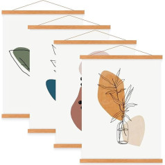 4 Pack A3 Poster Frame Hangers, 30cm Magnetic Wooden Poster Hanger Rails, Magnetic Frame Hanging Kit for Large Landscape Wall Map 30x42cm (30cm, Teak, 4 Packs)