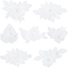 14 Pieces Lace Flower Embroidery Appliques White 3D Bead Appliques Patches Sewing Trimmings Embellishments for DIY Dress, Wedding Dress, DIY Patch, Clothing, Craft Accessories