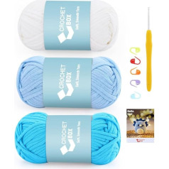 Crochet and Knitting Yarn - 3 Pack Beginner Yarn Light Blue, Sky Blue, Natural White, Easy See Stitches, 50g, 45m, Cotton Nylon Blend, Gift for Craft Lovers